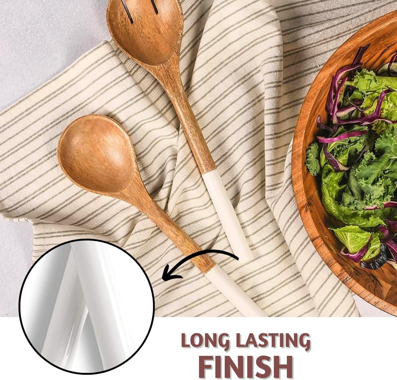 Folkulture Salad Servers or Salad Tongs | Set of 2 (12") Serving Spoons in Kitchen Essentials or Salad Hands Set | Wooden Salad Tongs for Serving | Christmas Gifts for Women Unique