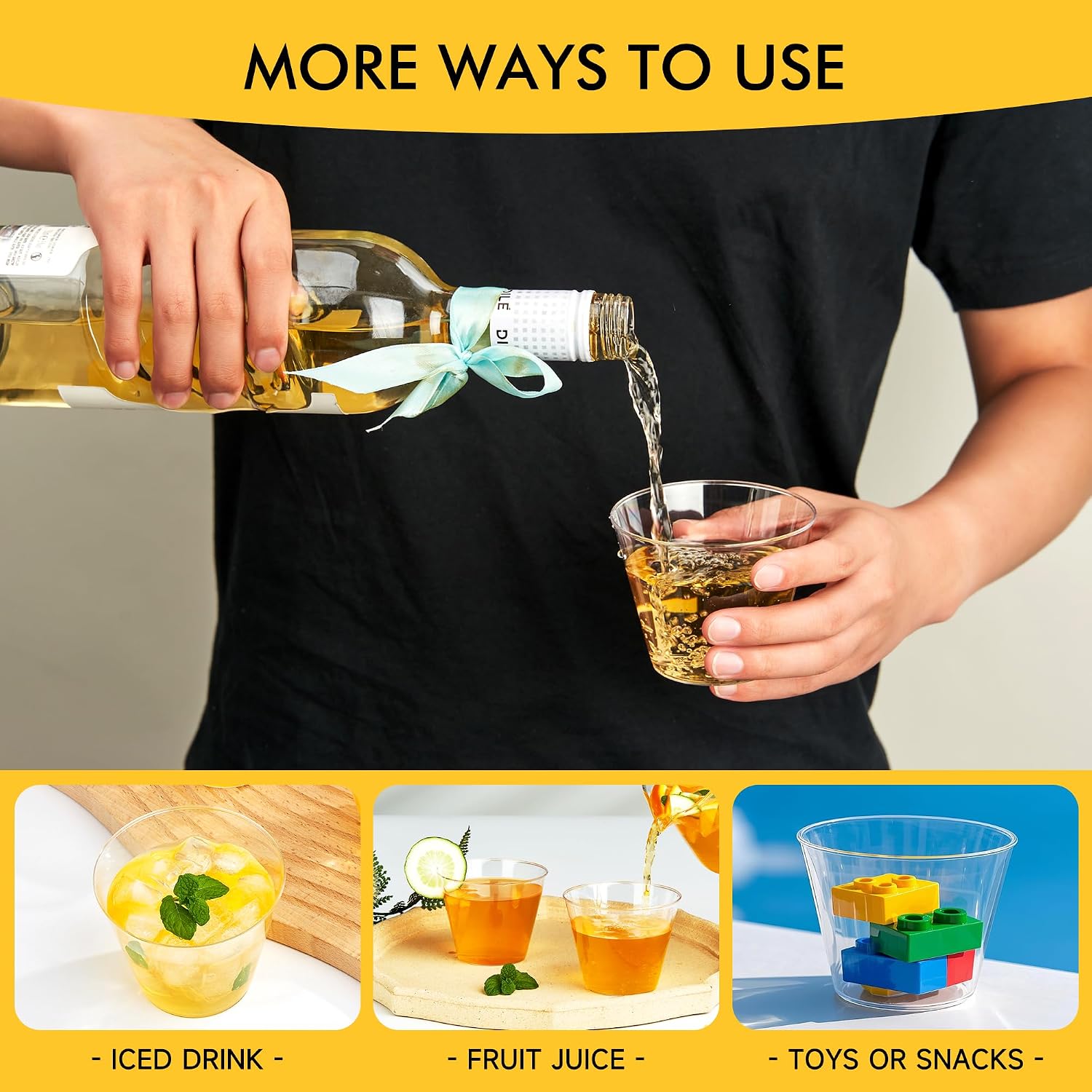RACETOP 200 Pack 9 oz Clear Plastic Cups for Party  Disposable Clear Cup  Disposable Cups  Wine Glasses Cups  Plastic Cocktail Glasses