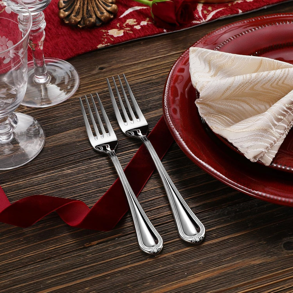 KEAWELL Pearl Edge 4-Piece Premium Fork Set  18/10 Stainless Steel  Fine Silverware with Mirror Finish  Dishwasher Safe (4  7.3" Salad Forks)