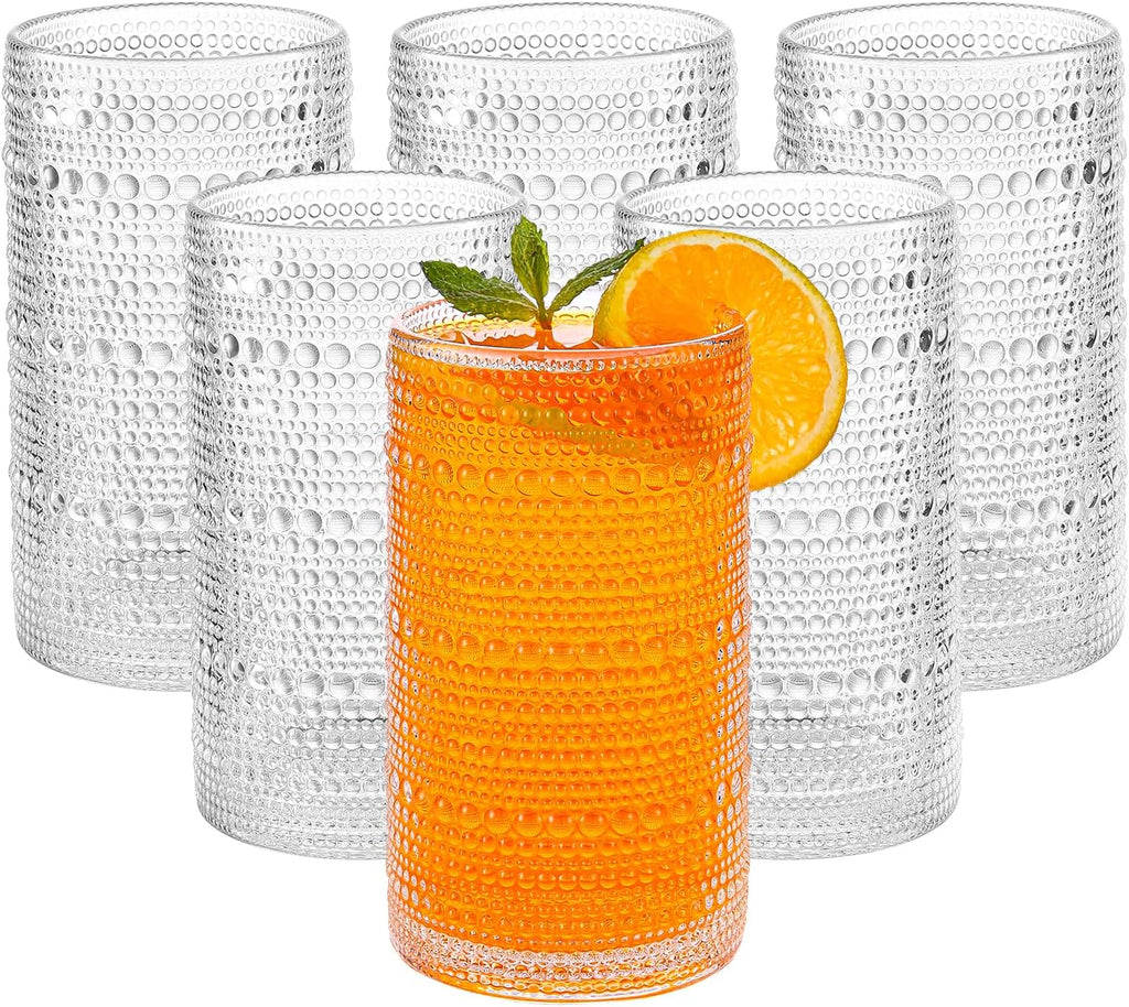 Large Vintage Hobnail Drinking Glasses Set of 6  16oz Clear Highball Glasses Cups  Kitchen Water Glasses Cup  for Cocktail  Juice  Whiskey  Milk and Various Mixed Drinks