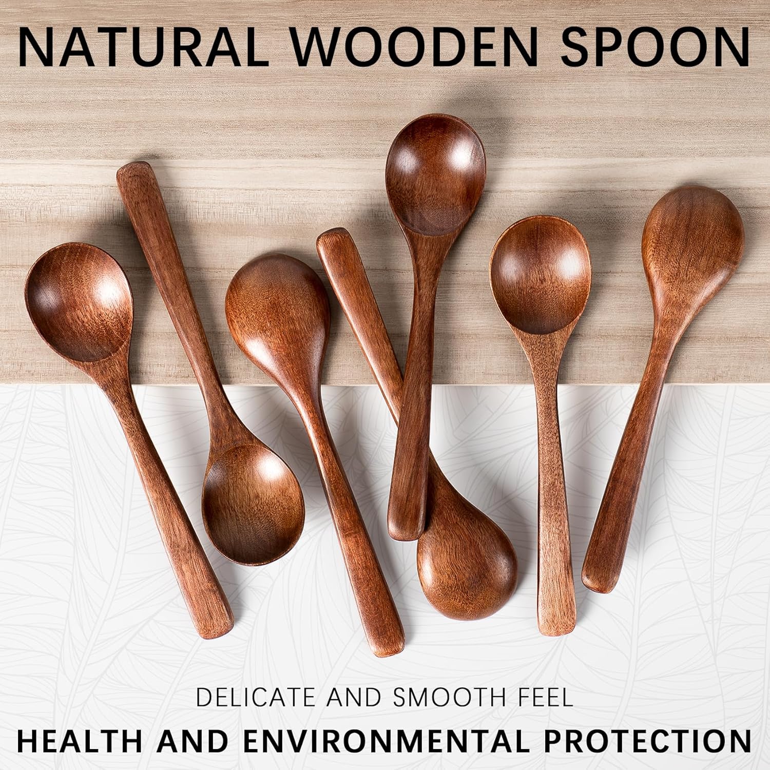 7 PCS Wooden Spoons for Eating  7 inch Wooden Honey Spoons for Tea  Wood Teaspoons for Stirring Coffee  Hard Wood Table Spoon for Cooking  Small Serving Spoon for Soup  Desserts & Cereal