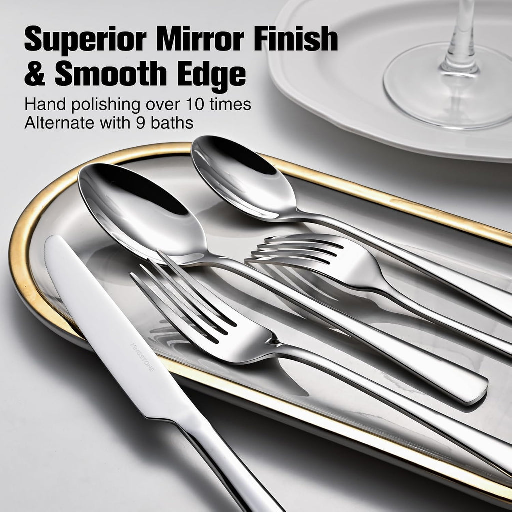 KINGSTONE Silverware Set for 8  40-Piece Forged 18/10 Stainless Steel Flatware Set  Mirror Finish Cutlery Set Dishwasher Safe for Home  Restaurant  Wedding  Party