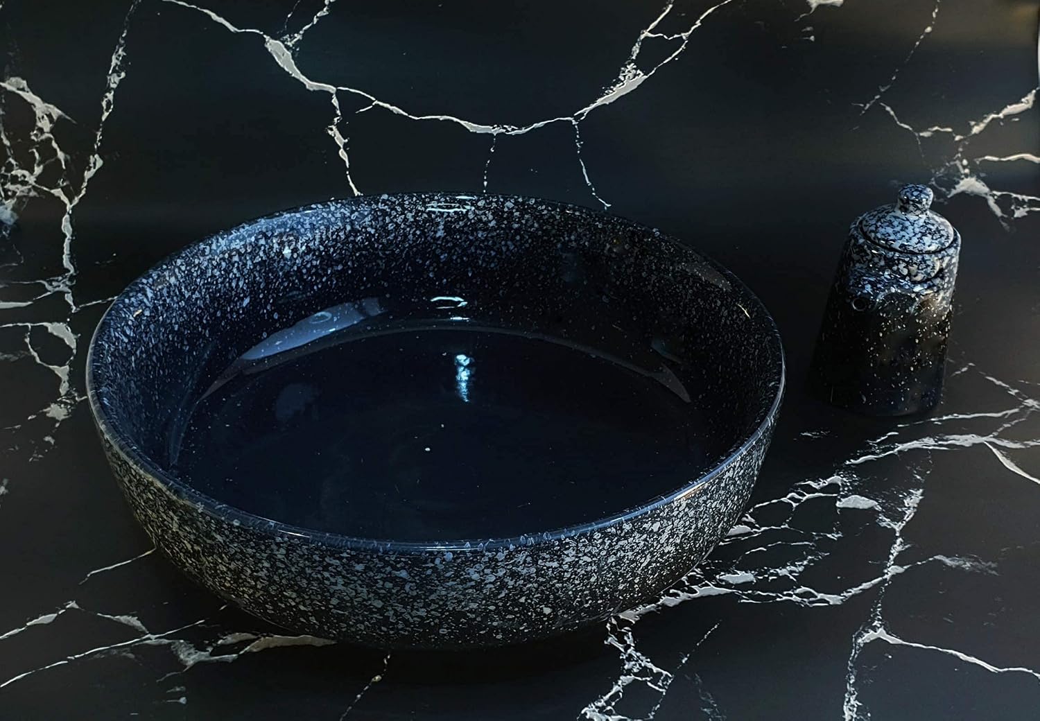 Extra Large Salad Serving Bowl  11 inch. Big Ceramic Navy Dark Blue Pasta bowl Plus Oil Bottle. 95 oz. Beautiful And Elegant Huge Design. Giant Mixing and Fruit Bowls