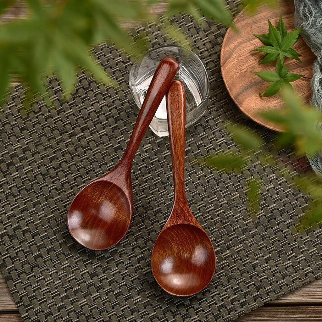 5Pcs Wood Soup Spoons - Asian Style Ramen Noodle Soup Spoons (Brown)