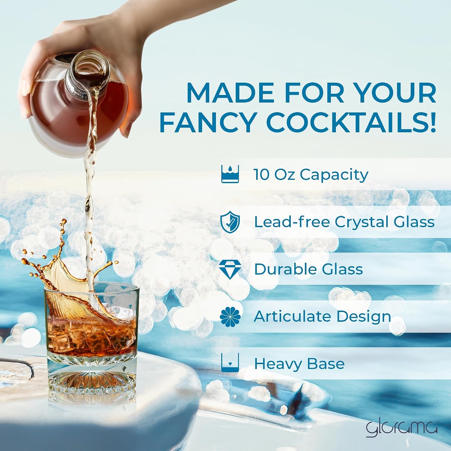 GLORAMA Premium Old Fashioned Whiskey Glasses with Heavy Bottom – Vintage Bar Drinkware for a Cocktail  Bourbon  or Scotch – Durable Crystal Rocks Glass – Set of 4  10 oz