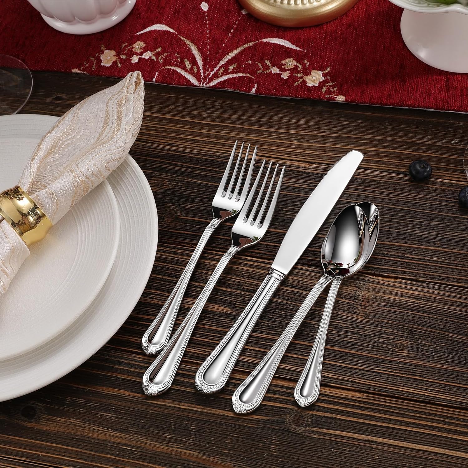 KEAWELL Pearl Edge 4-Piece Premium Fork Set  18/10 Stainless Steel  Fine Silverware with Mirror Finish  Dishwasher Safe (4  7.3" Salad Forks)