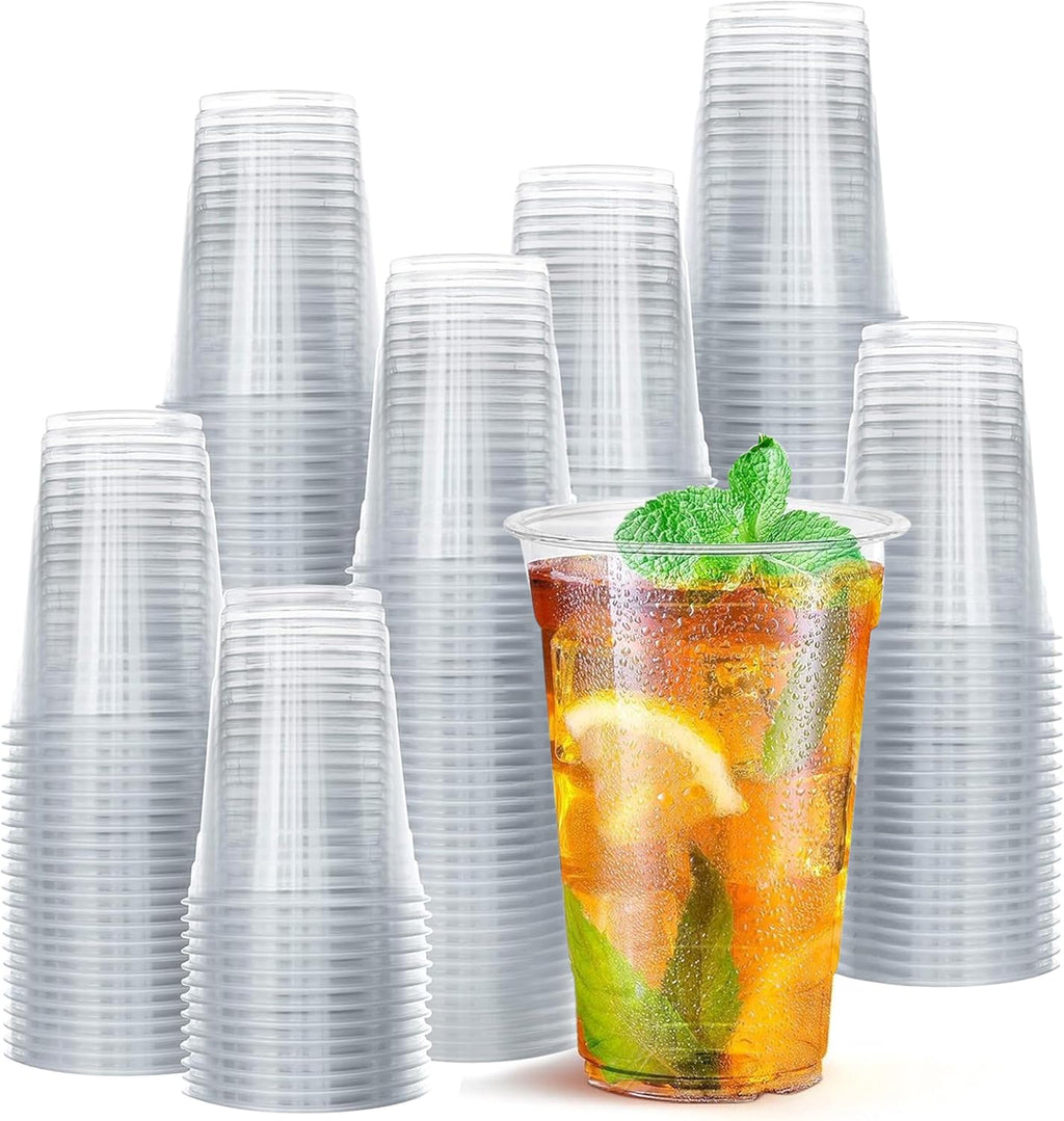 Prestee 400 Clear Plastic Cups - 16 oz Plastic Cups - Disposable Cup - PET Clear Water Cup - Beer Glass Party Mug - Holiday and Christmas Party Supplies
