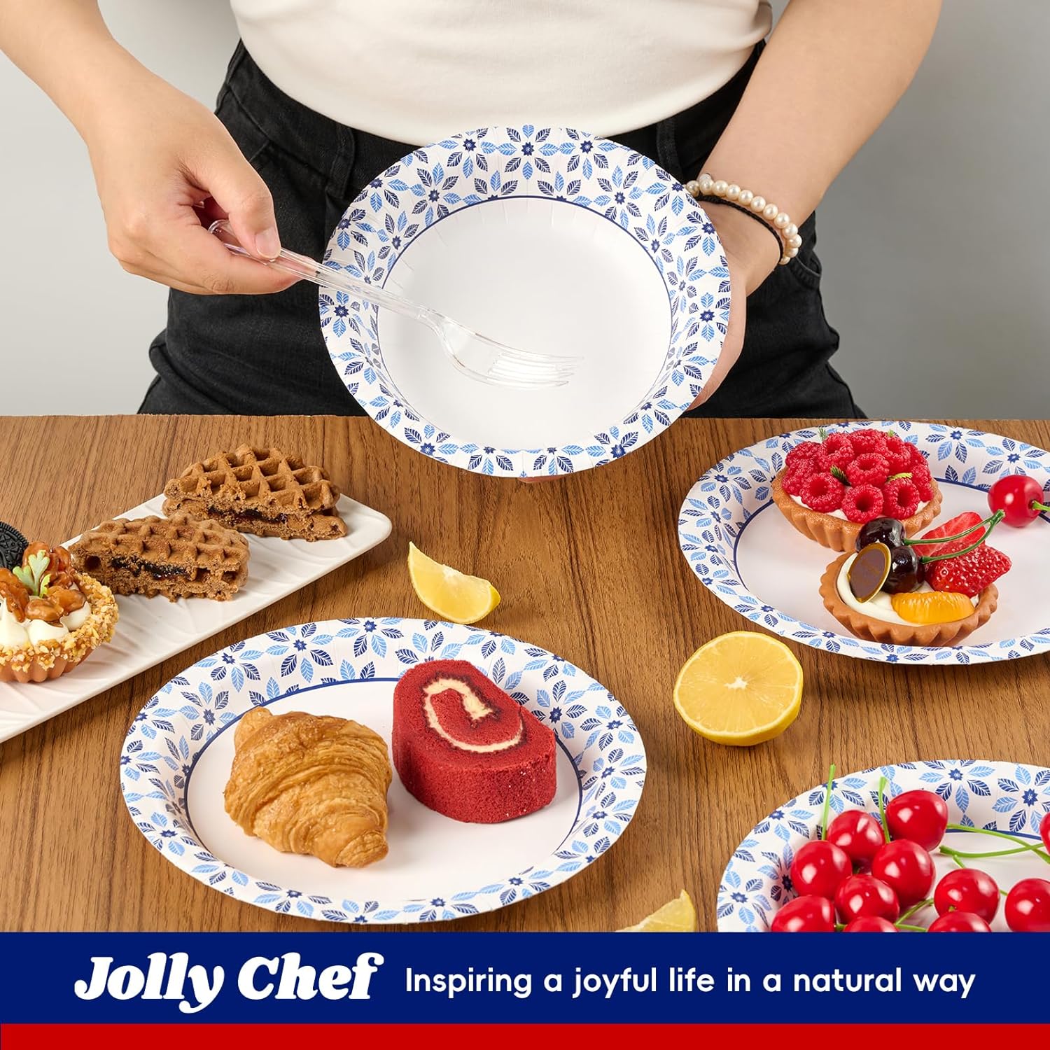 JOLLY CHEF 160 Count Paper Bowls 20 oz Soak Proof  Heavy Duty Printed Disposable Bowls Bulk for Dinner or Lunch
