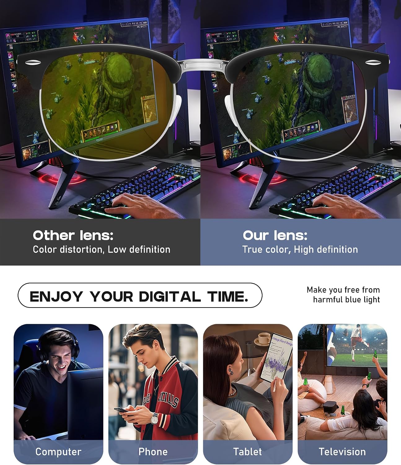 Blue Light Blocking Glasses Computer/Gaming/Screen Glasses for Women or Men，Anti Blue Light & UV