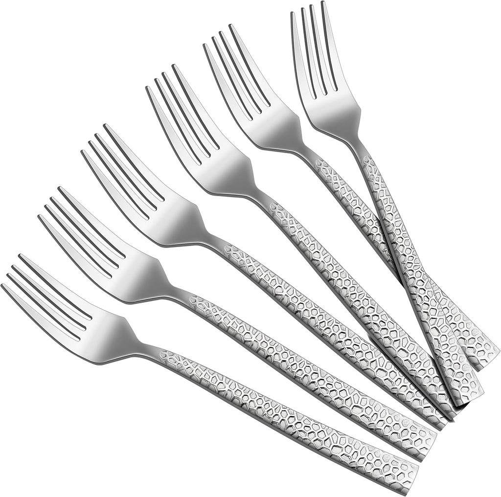 HaWare Hammered 12-Pieces Dessert Forks  Stainless Steel 6.7 Small Salad Forks  Classic Elegant Design  Mirror Polished  Dishwasher Safe