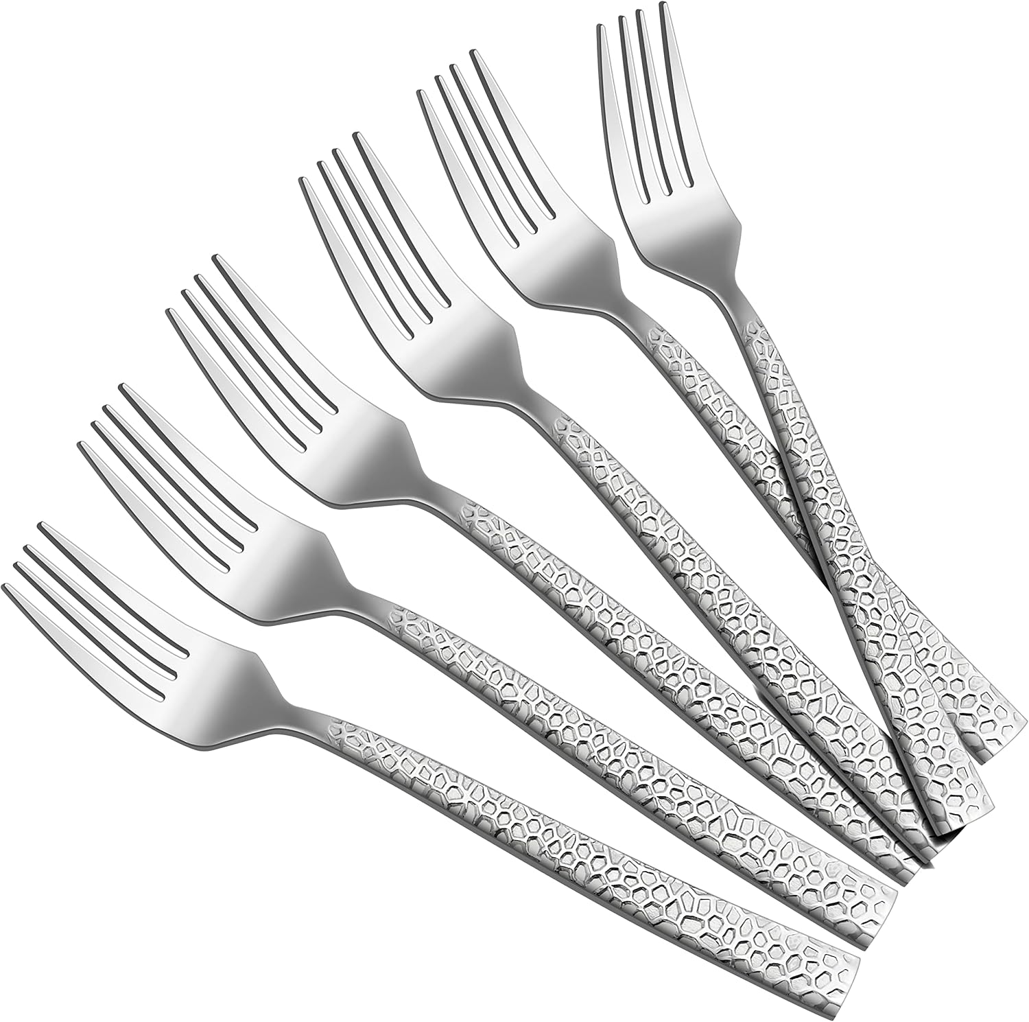 HaWare Hammered 12-Pieces Dessert Forks  Stainless Steel 6.7 Small Salad Forks  Classic Elegant Design  Mirror Polished  Dishwasher Safe