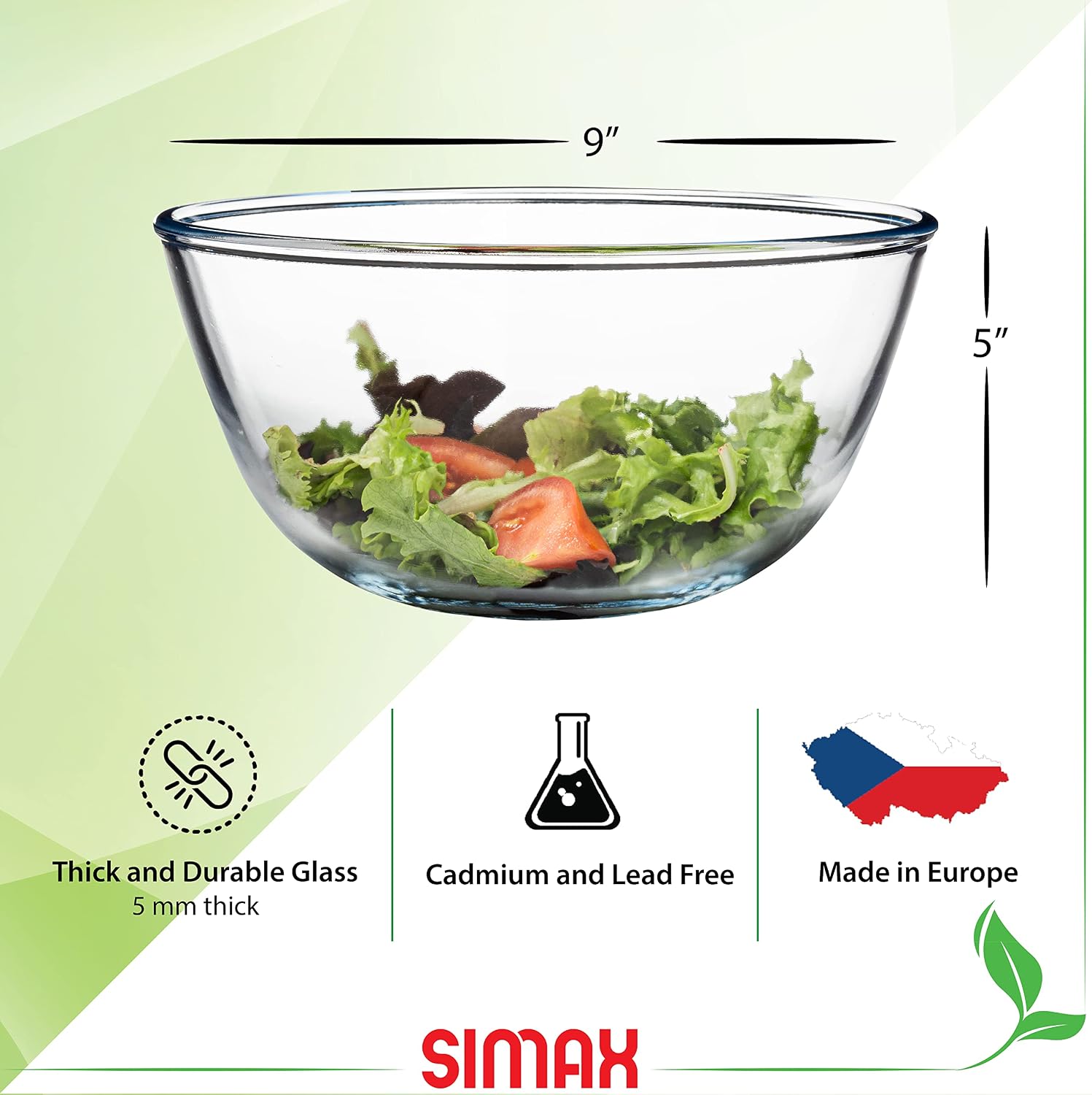 SIMAX 2.6 Quart Glass Mixing Bowl  Large Microwave & Oven Safe Bowl  Borosilicate Serving Bowl for Kitchen  Cooking  Baking  Salad - Clear