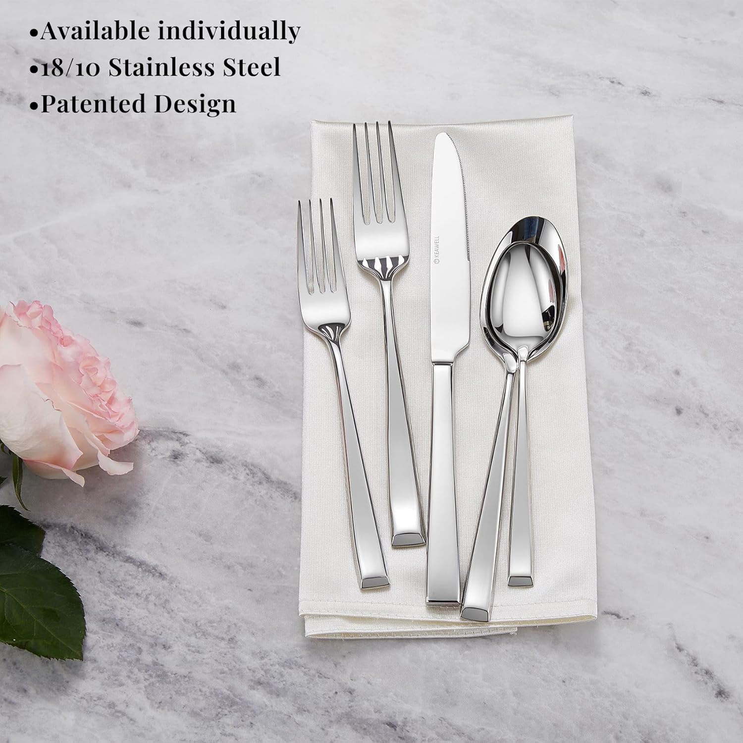 KEAWELL Premium Imperial 4-Piece 7.5 inch Forks Set – Heavy Duty 18/10 Stainless Steel Flatware with Mirror Finish and Squared Edge  Dishwasher Safe for Elegant Dining (4  Salad Forks)