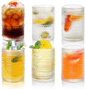 Hobnail Drinking Glasses Set of 6  16 Oz Vintage Embossed Glass Cup Kitchen Glassware Water Tumblers for Cocktails  Beer  Juice  Whiskey
