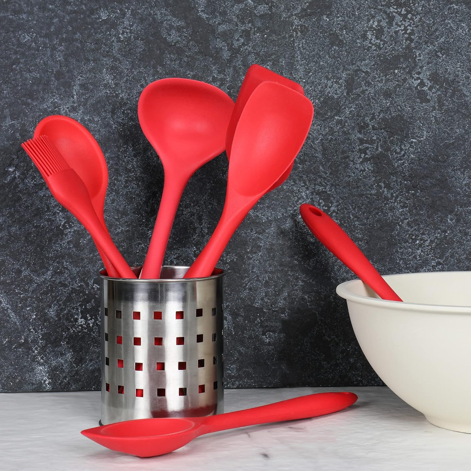 Chef Craft Premium Silicone Cooking Ladle  11.25 inch  Red