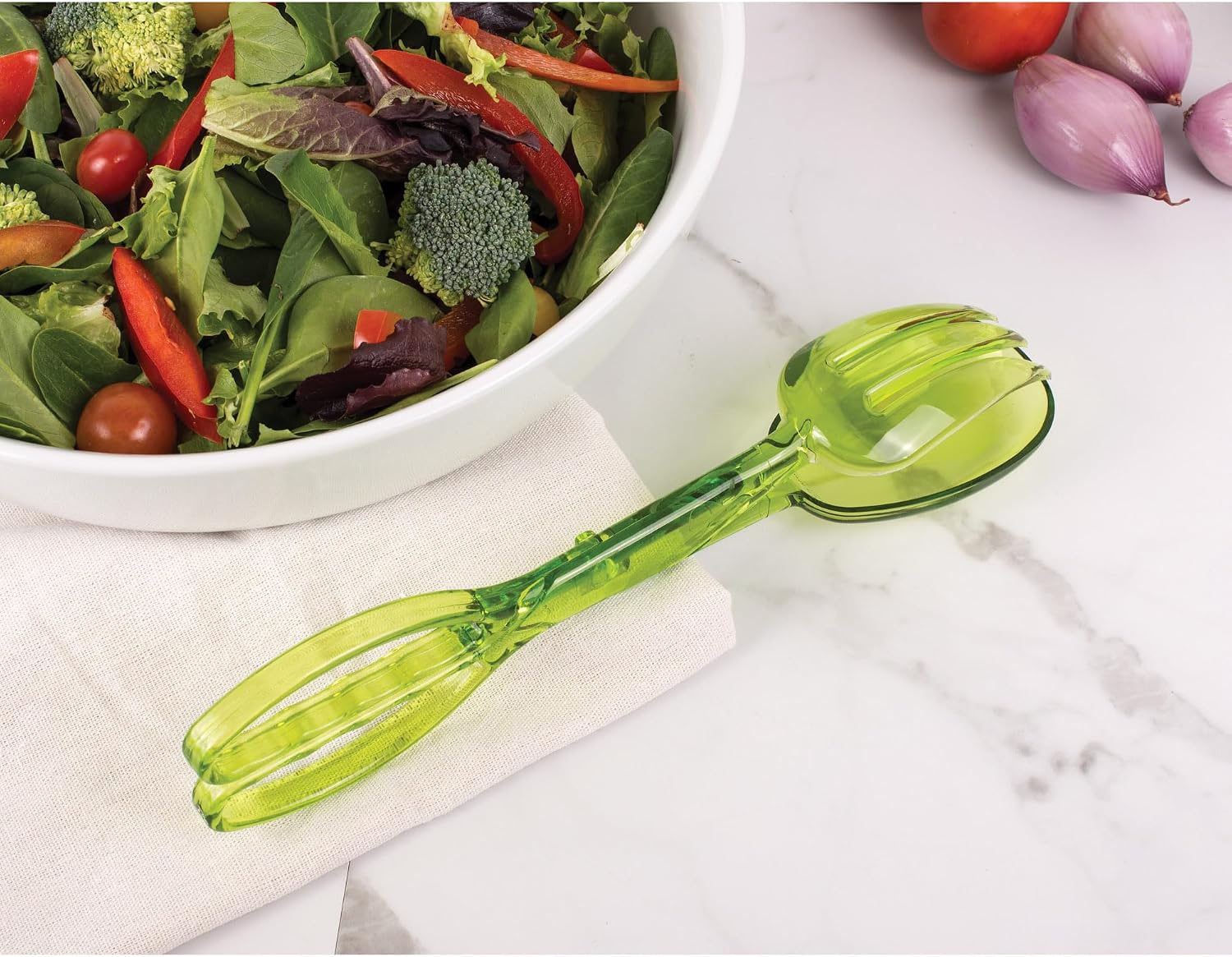 HIC Kitchen Salad Tong  Hinged Design  Detachable Fork and Spoon Green