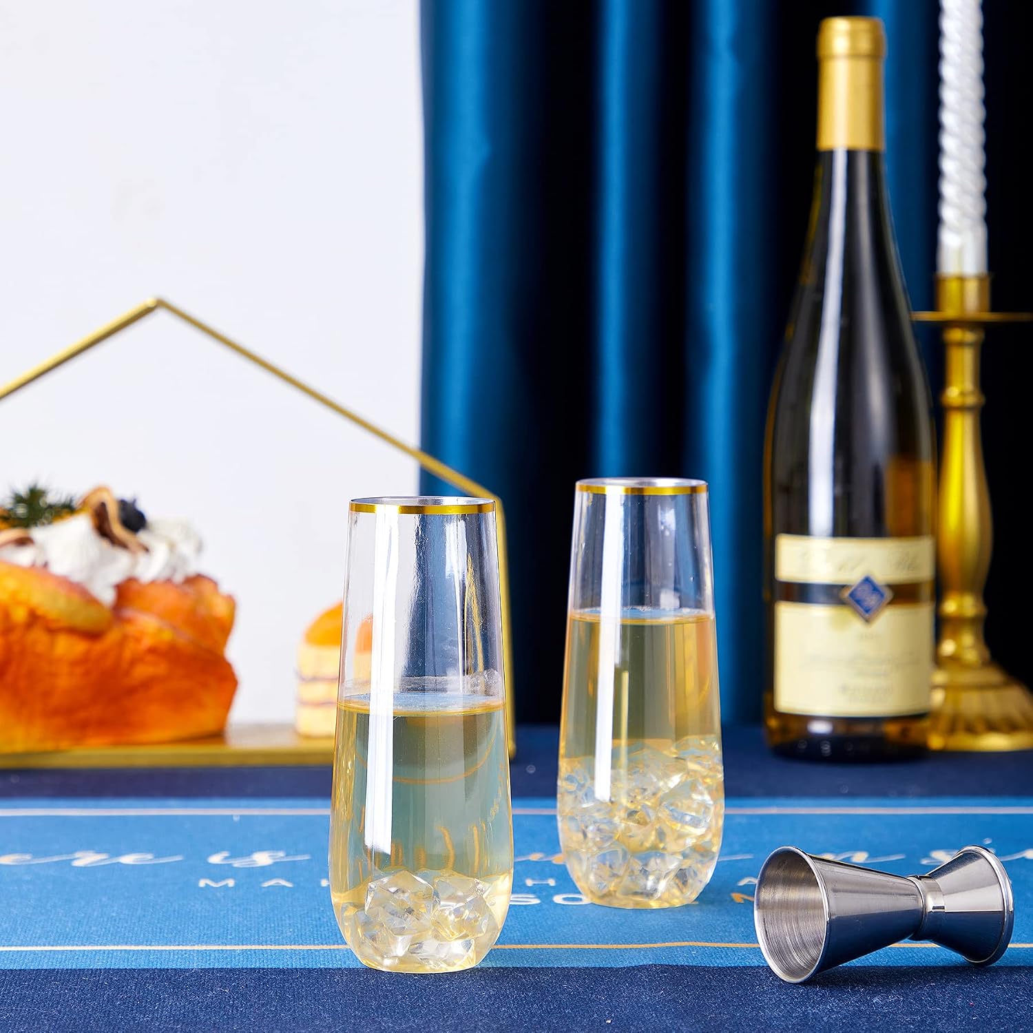 N9R 36PCS Plastic Champagne Flutes  9 Oz Stemless Disposable Gold Rim Toasting Glasses  Crystal Clear Cocktail Cups Drinkware Shatterproof Ideal for Party Wedding Birthday