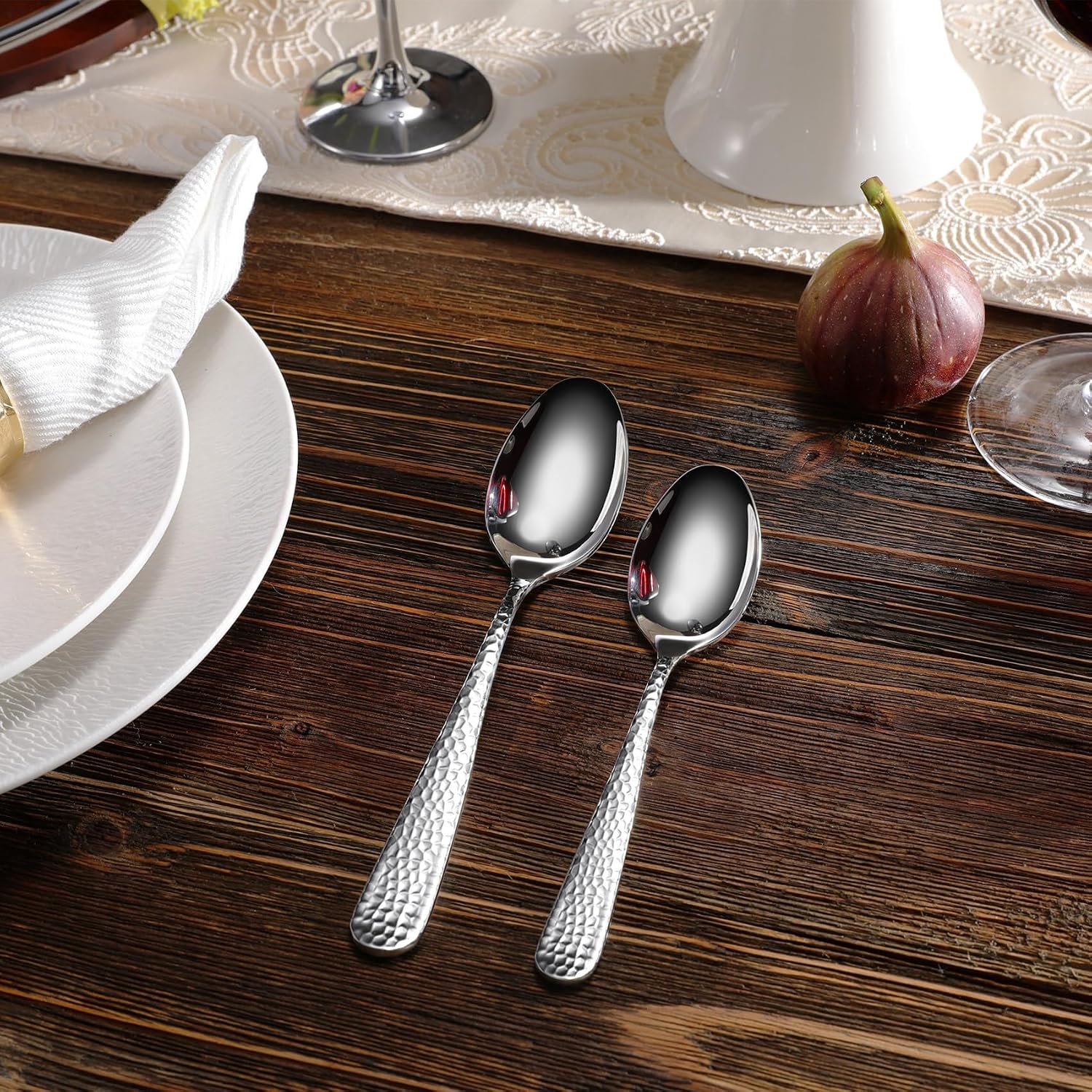 KEAWELL Premium 4-Piece Louise Hammered Spoons Set  18/10 Stainless Steel  Set of 4  Fine Spoon Set with Round Edge  Dishwasher Safe (6.4" Teaspoons)