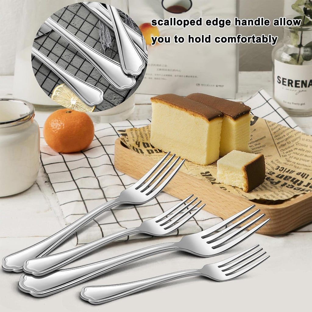 LIANYU Salad Forks Set of 12  6.7 Inches Stainless Steel Appetizer Dessert Forks Silverware  Scalloped Edge  Dishwasher Safe