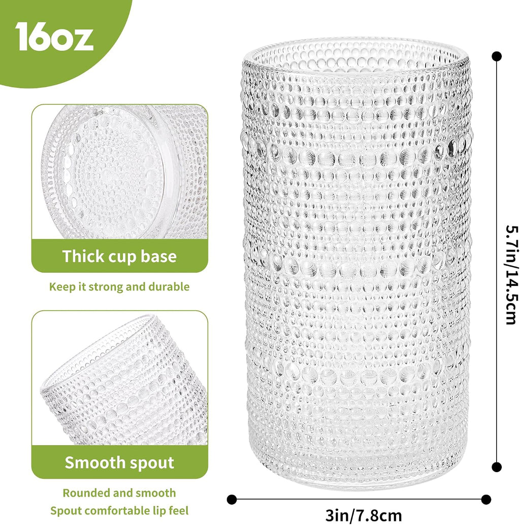 Large Vintage Hobnail Drinking Glasses Set of 6  16oz Clear Highball Glasses Cups  Kitchen Water Glasses Cup  for Cocktail  Juice  Whiskey  Milk and Various Mixed Drinks