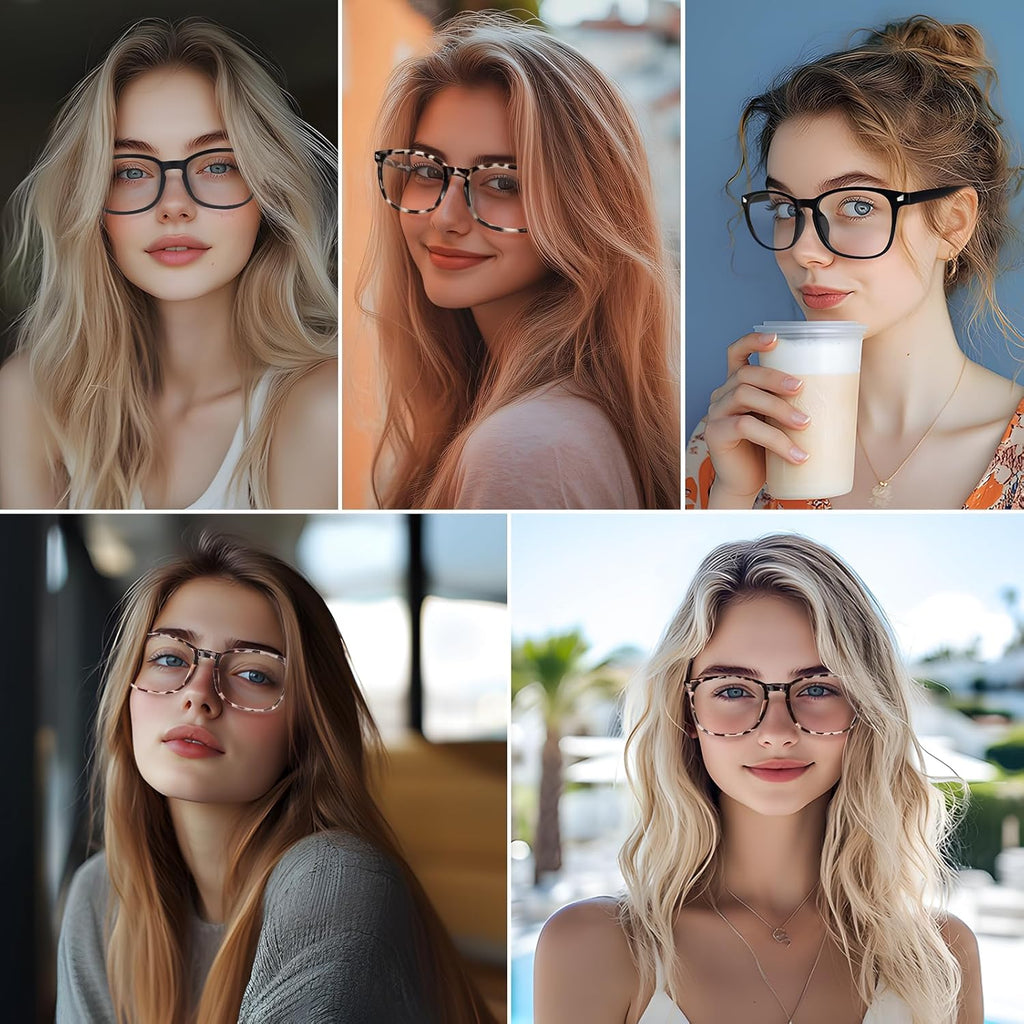 Blue Light Glasses for Woman Men | 99% Blue Light Blocking Glasses for Computer Gaming TV Phone Screen Square Frame | Anti Eyestrain & UV Glare Protection - 5 Pair