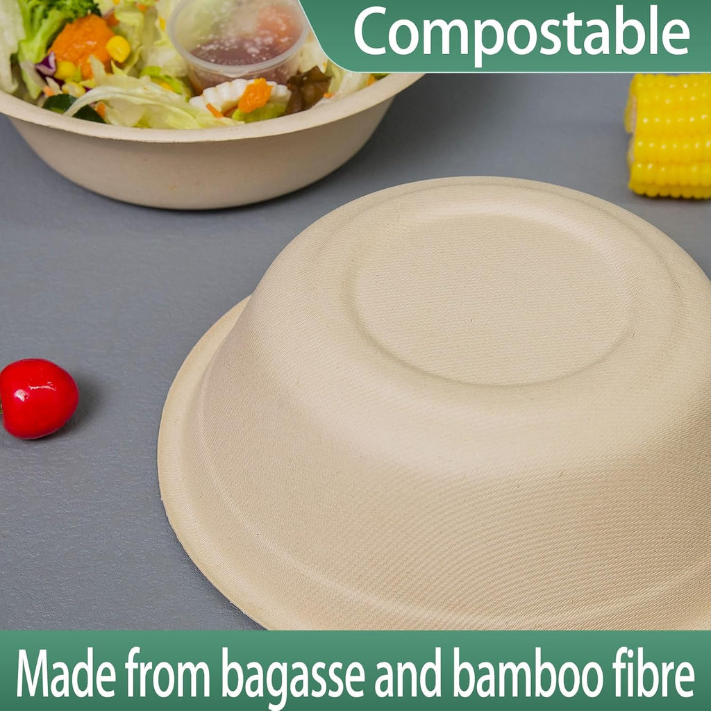 32oz Disposable Salad Bowls 150Pack  Big Paper Bowls  Large  Heavy-Duty  Eco-Friendly  Bulk Pack  Compostable Bowls  Biodegradable Made of Sugar Cane Fibers Perfect For Salad