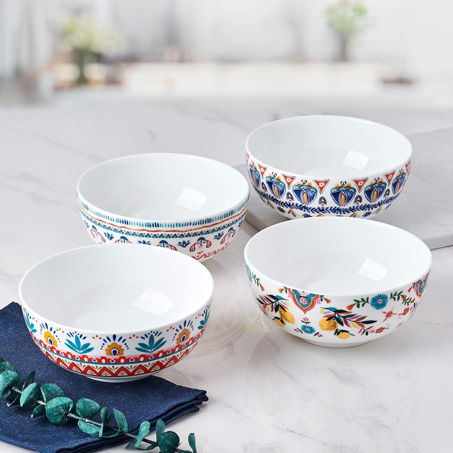 Mikasa Painted Medallion Set of 4 Bone China All Purpose Soup Cereal Bowl  18 Ounces