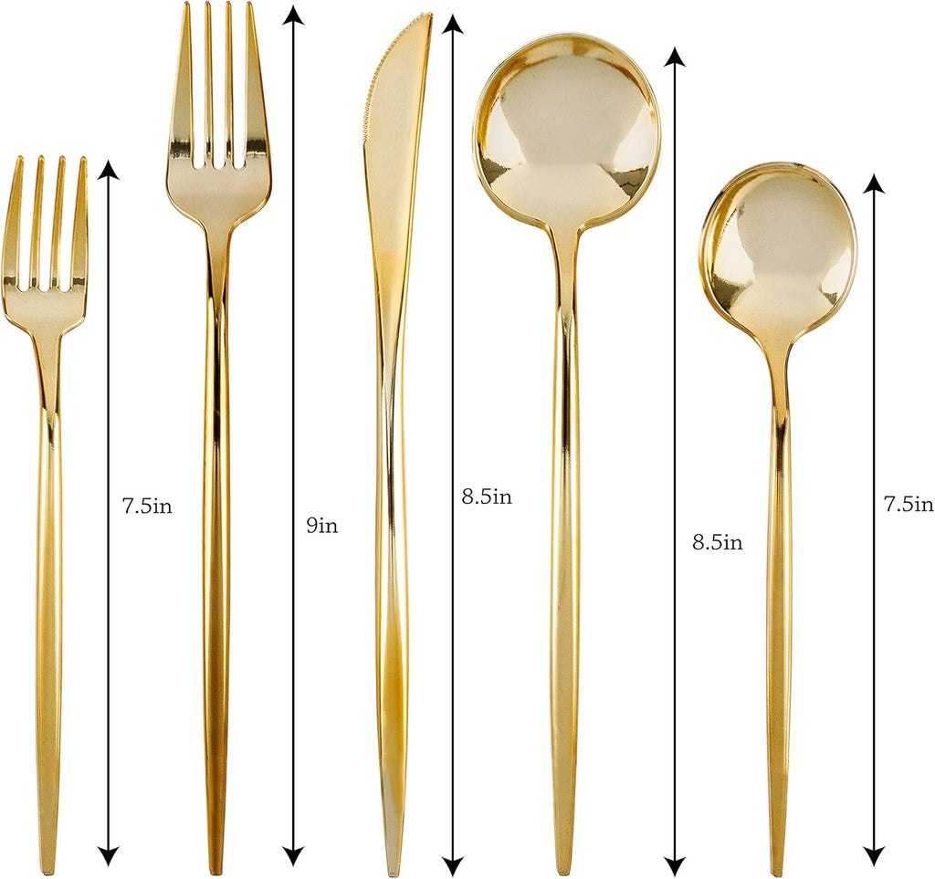 Novelty Modern Flatware  Cutlery  Disposable Plastic Soup Spoons Luxury Gold 32 Count