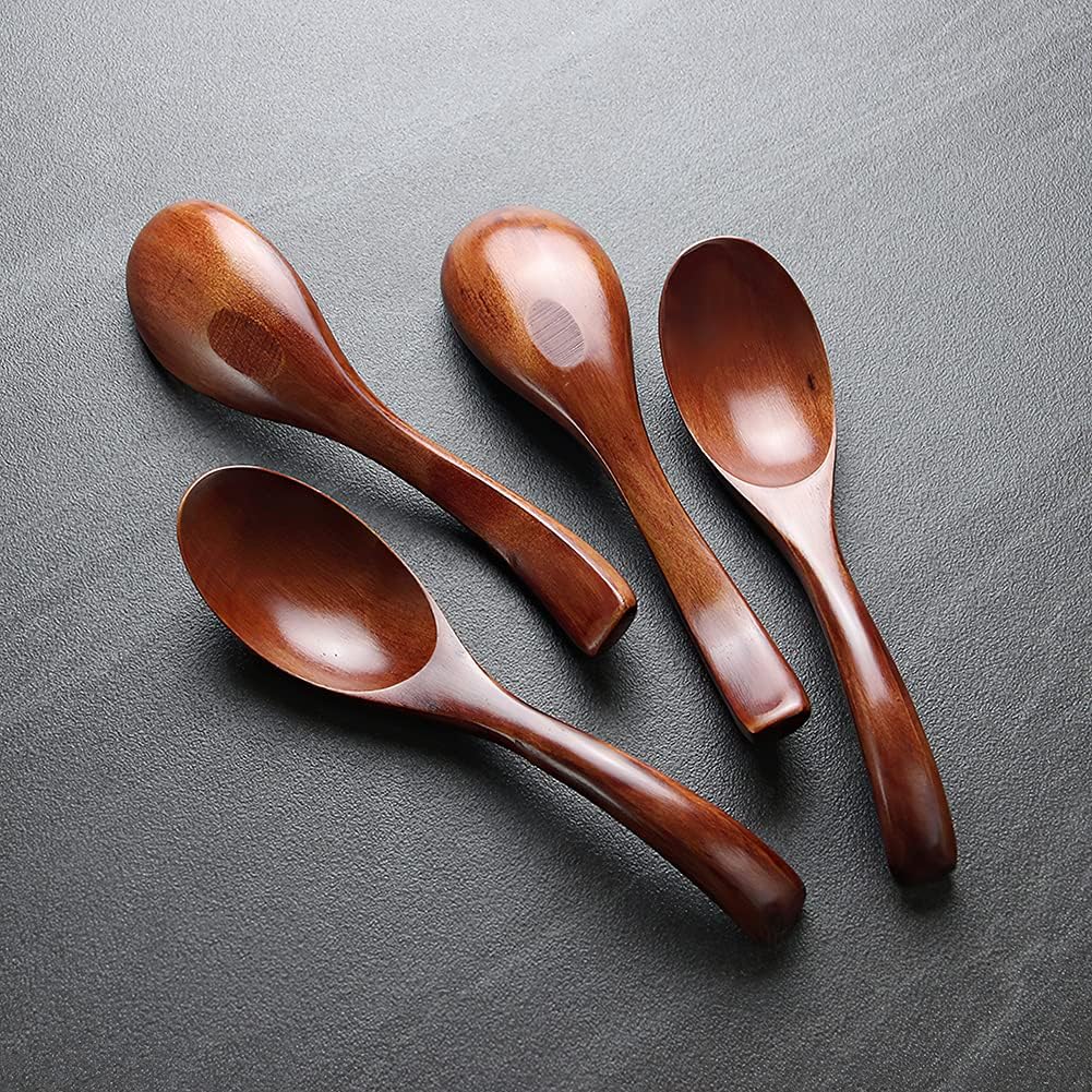 AOOSY Soup Spoons  Wooden Spoons  4 Pieces Japanese Style LightWeight Table Spoon Kitchen Utensil for Adults