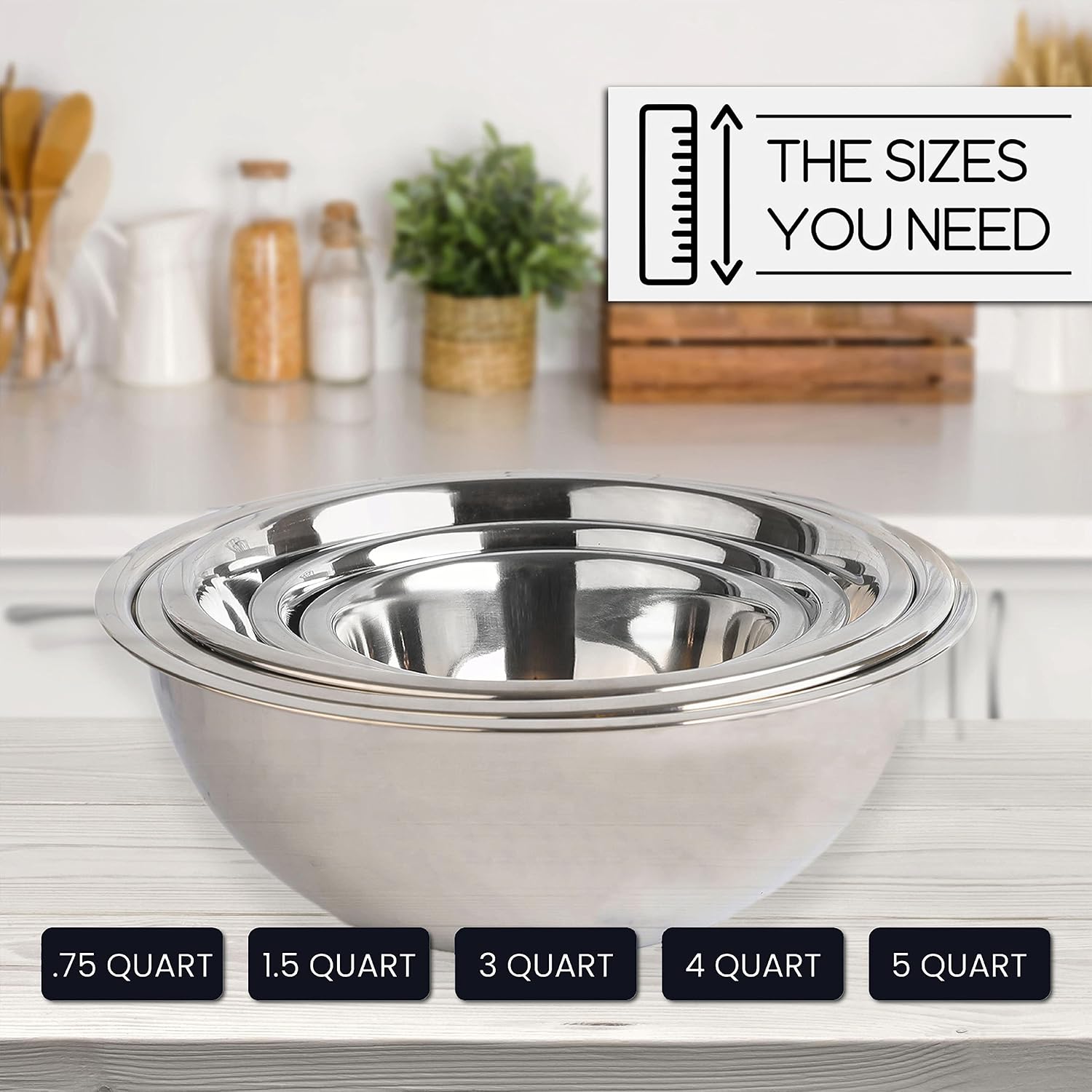 WHYSKO Meal Prep Stainless Steel Mixing Bowl (5-Piece Set) Home  Refrigerator  and Kitchen Food Storage Organizers | Ecofriendly  Heavy Duty  No Lids