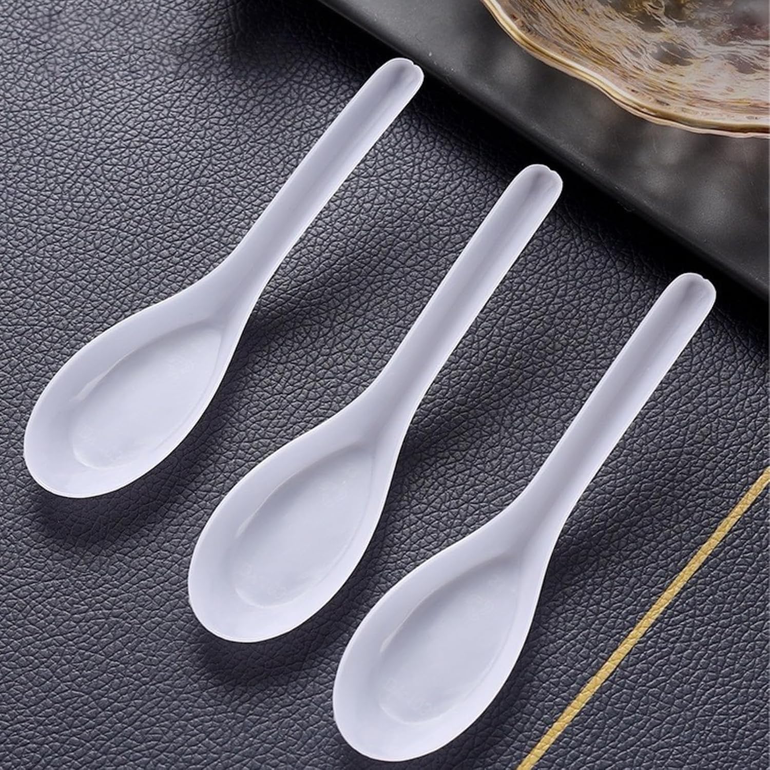 Disposable White Plastic Spoons  5.3" Asian Chinese Soup Spoons tasting spoon Front Dish Spoon Plastic Cutlery(White 50 PCS)