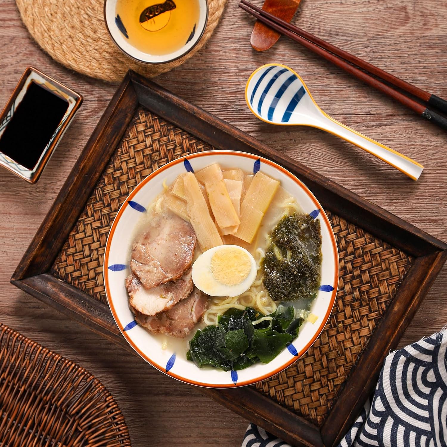 WHJY Asian Soup Spoon  Ceramic Ramen Spoon  Ramen Soup Spoon  Chinese Ceramic Spoons  Miso Soup Spoons Dumpling - Set of 4 Flora
