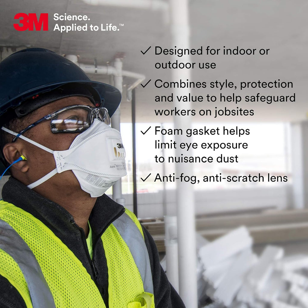 3M Safety Glasses  Virtua CCS  ANSI Z87  Anti-Fog  Clear Lens  Blue Frame  Corded Ear Plug Control System  Removable Foam Gasket