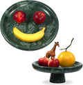 Marble Fruit Bowl for Kitchen - 9.9" Green Decorative Stone Pedestal Bowls for Home Decor  Footed Fruits Holder For Dining Table Counter Organization