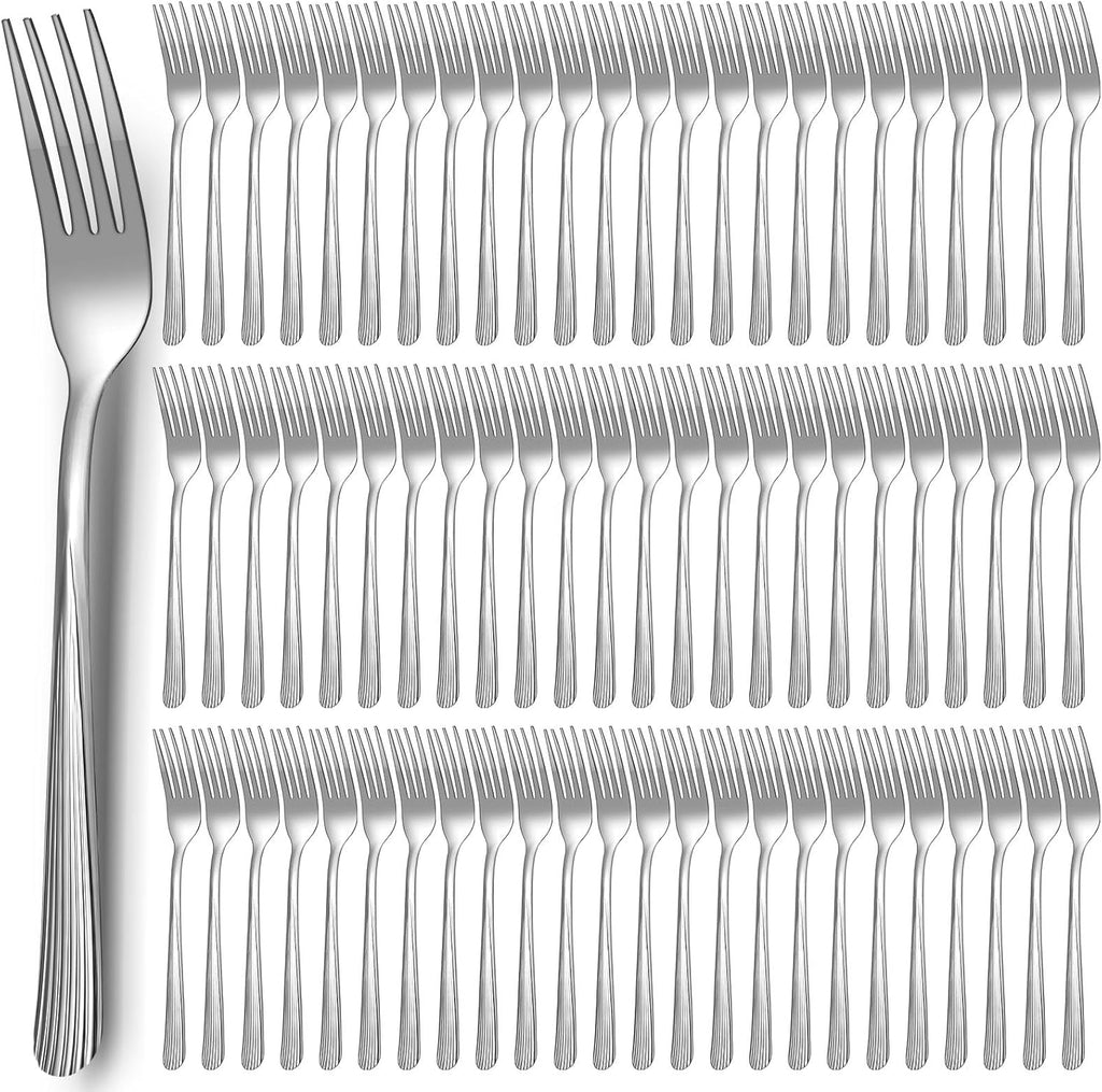 Minatee 100 Pieces Dinner Forks Bulk Set 6.9 Inches Stainless Steel Metal Forks Flatware Fork Silverware Salad Forks Table Fork Mirror Polished for Home Restaurant Eating Kitchen Utensils