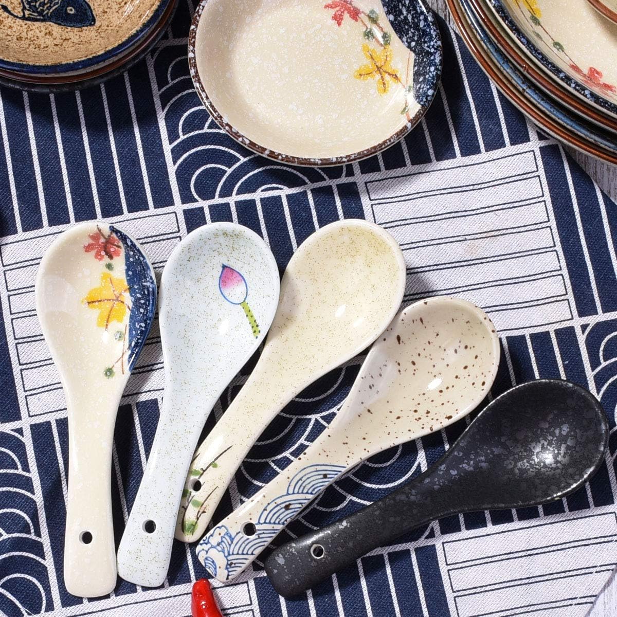 Japanese Soup Spoons Set of 5  Delicate Asian Ceramic Ramen Spoon Suitable for Gravy Cake Pho Oatmeal Chaos Dumplings Salad As A Good Tableware