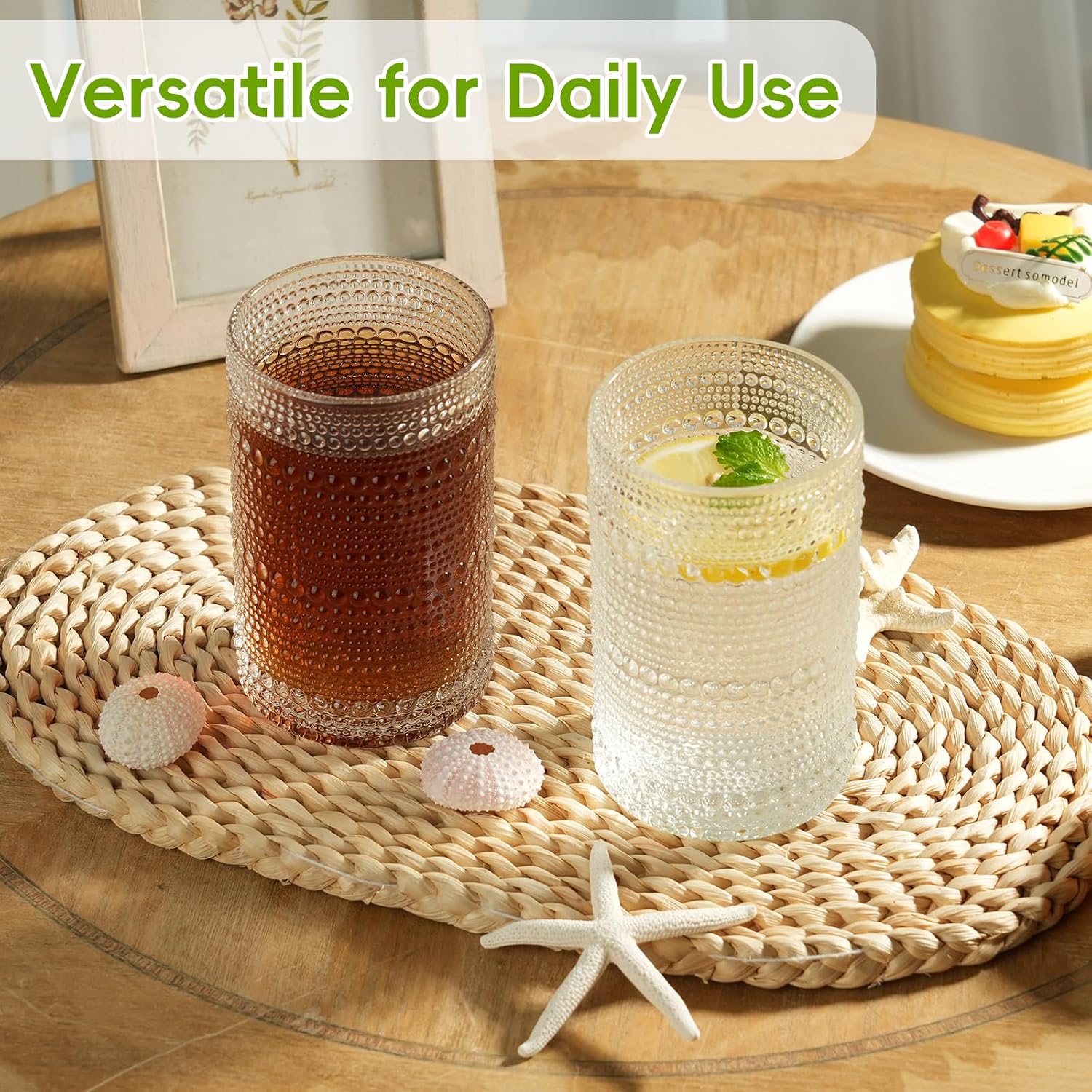 Moretoes Hobnail Drinking Glasses Set of 12 12 Oz Highball Glasses Clear Embossed Boho Water Glass Cups Kitchen Bar Tumbler Glassware Set for Whiskey  Beer  Juice  Milk and Various Mixed Drinks