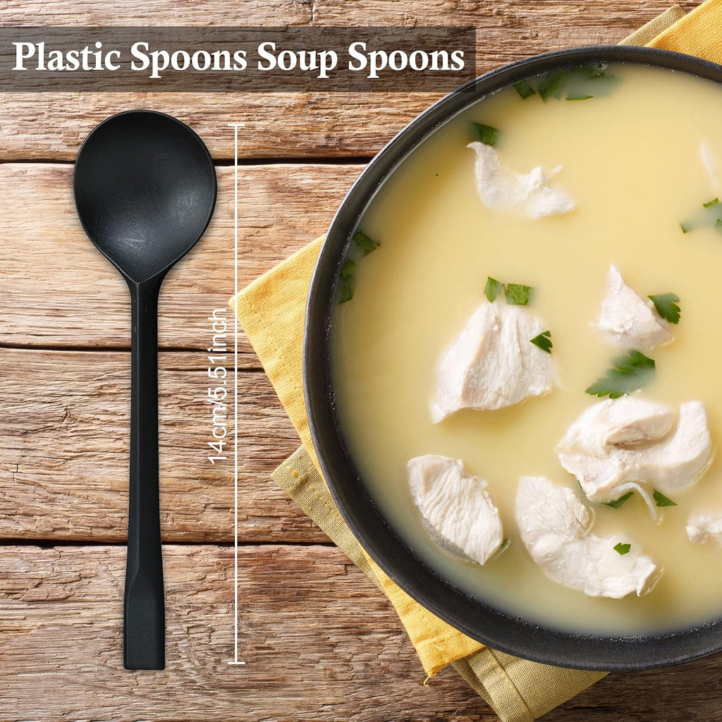 200 Pcs Plastic Soup Spoons Heavyweight Disposable Spoon Party Small Plastic Soup Spoons for Daily Use Wedding Birthday Home Party Picnics Restaurant Kitchen Summer Dessert Station Supplies(Black)