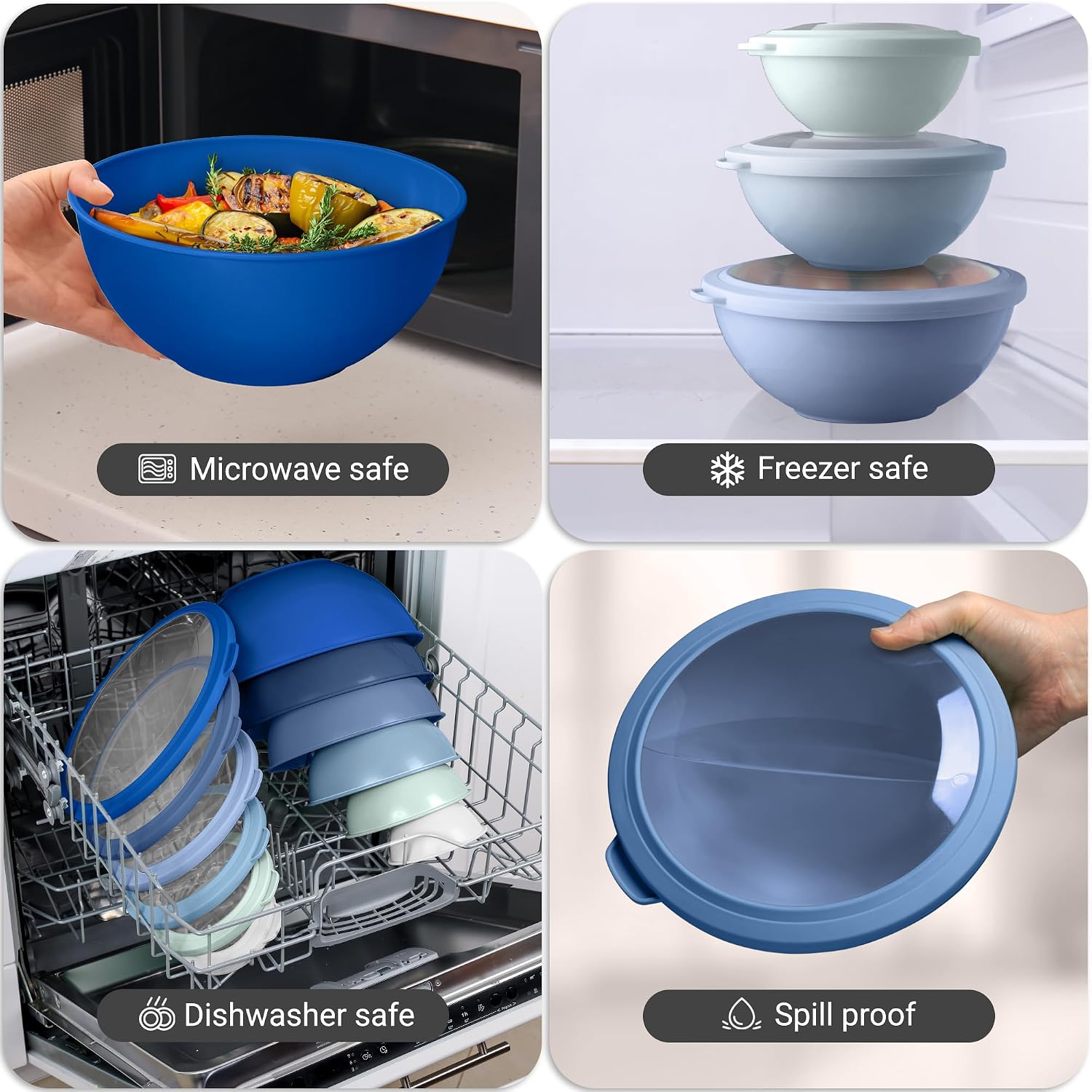 Zulay Kitchen 12 Piece Plastic Mixing Bowls with Leak-Proof Lids Set - Microwave and Freezer Safe Kitchen Mixing Bowls for Preparing  Serving and Storing - Large Nesting Bowls (Blue Ombre)