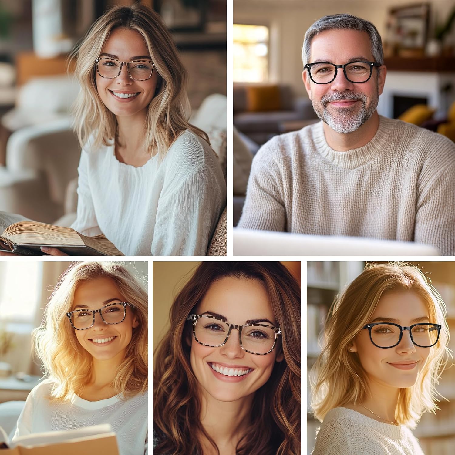 CHEERS DEVICES Reading Glasses for Women Men  Eyeglasses  Blue Light Readers for Men Women  Computer Eye Glasses  Cheaters - 5 Pair (1.5x)