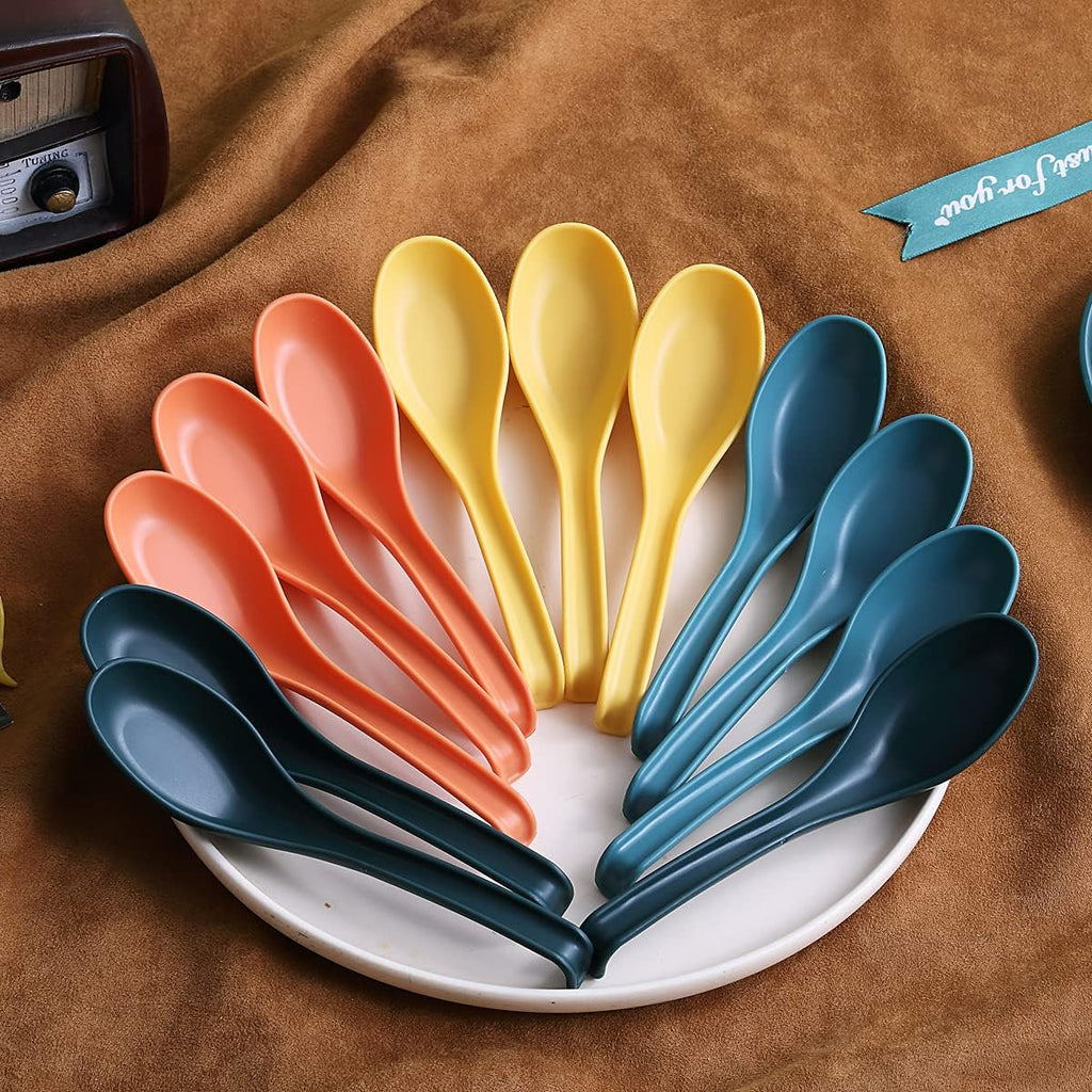 Evanda Soup Spoon  ECO Friendly Dinner Spoon Made of Food Grade PP  BPA Free Easy Clean Dishwasher Safe Set of 12(Mix Color)