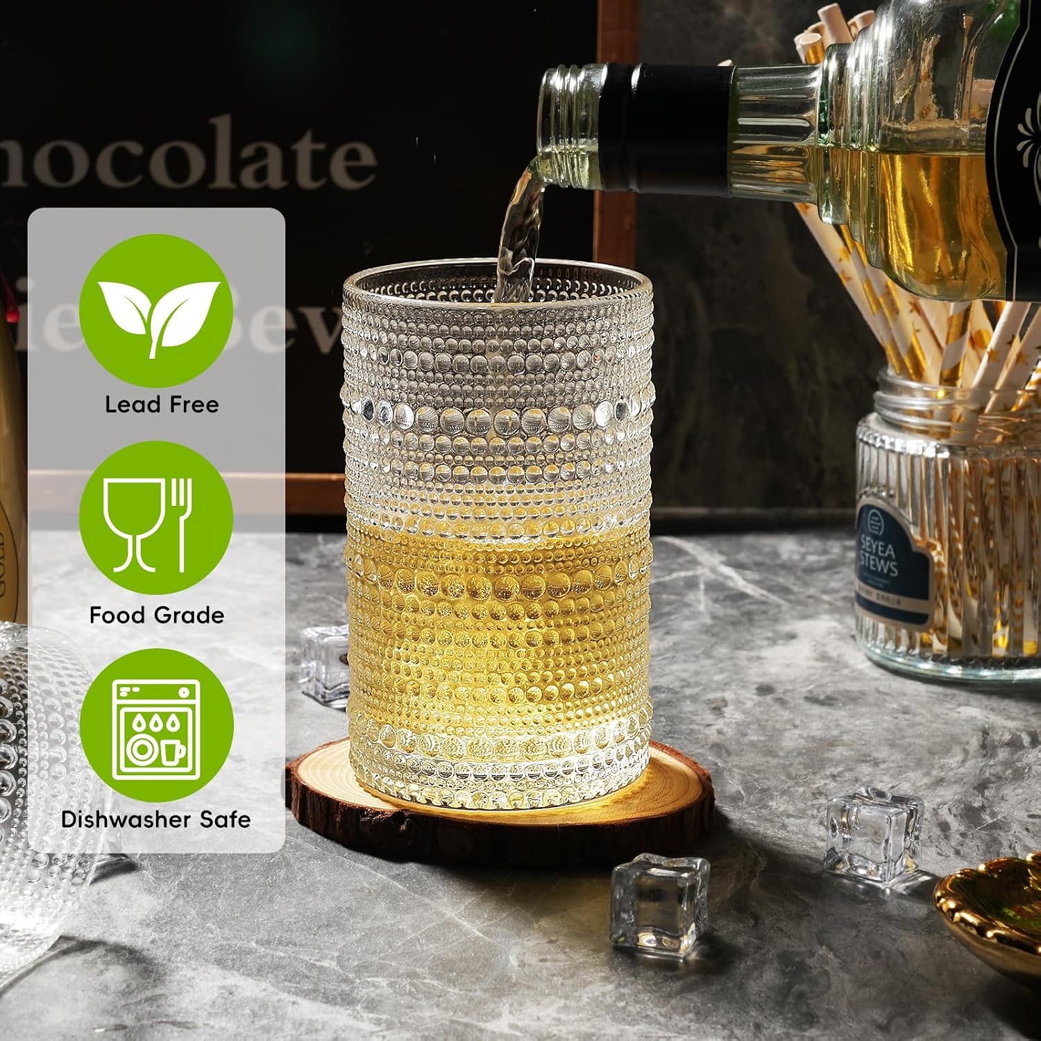 Moretoes Hobnail Drinking Glasses Set of 12 12 Oz Highball Glasses Clear Embossed Boho Water Glass Cups Kitchen Bar Tumbler Glassware Set for Whiskey  Beer  Juice  Milk and Various Mixed Drinks