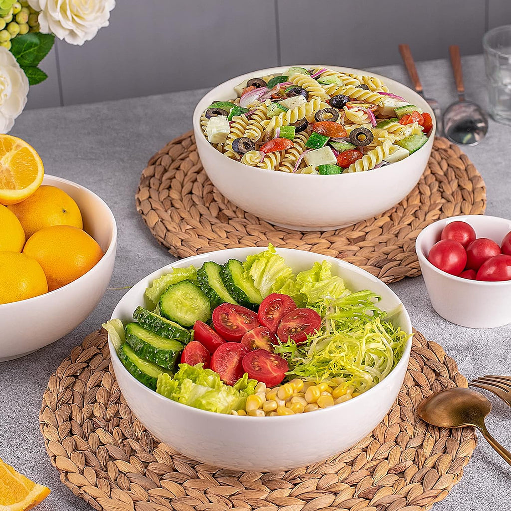 DELLING 60 Oz Large Serving Bowls Set  8" White Soup Bowls Salad Bowls Serving for Kitchen  Ceramic Mixing Bowls For Eating Pasta  Noodle  Fruit Vegetable  Ramen  Microwave & Dishwasher Safe  3 Pack