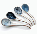 Asian Soup Spoon Ceramic Ramen Spoons Japanese Style for Pho  Miso soup  Dumpling  Noodles  Chinese Wonton Dishwasher safe - Set of 4 - Blue