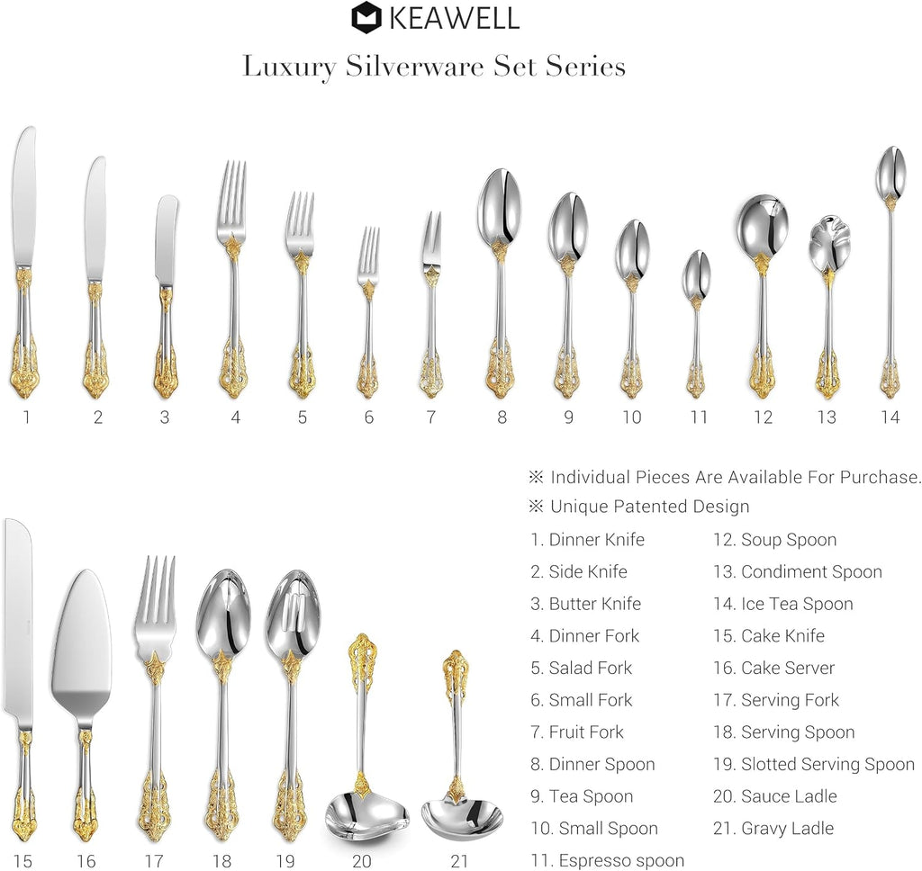 KEAWELL Luxury 5.9" Appetizer Forks  18/10 Stainless Steel  Set of 4  Gorgeous Cocktail Forks/Dessert Forks (Gold Accent)