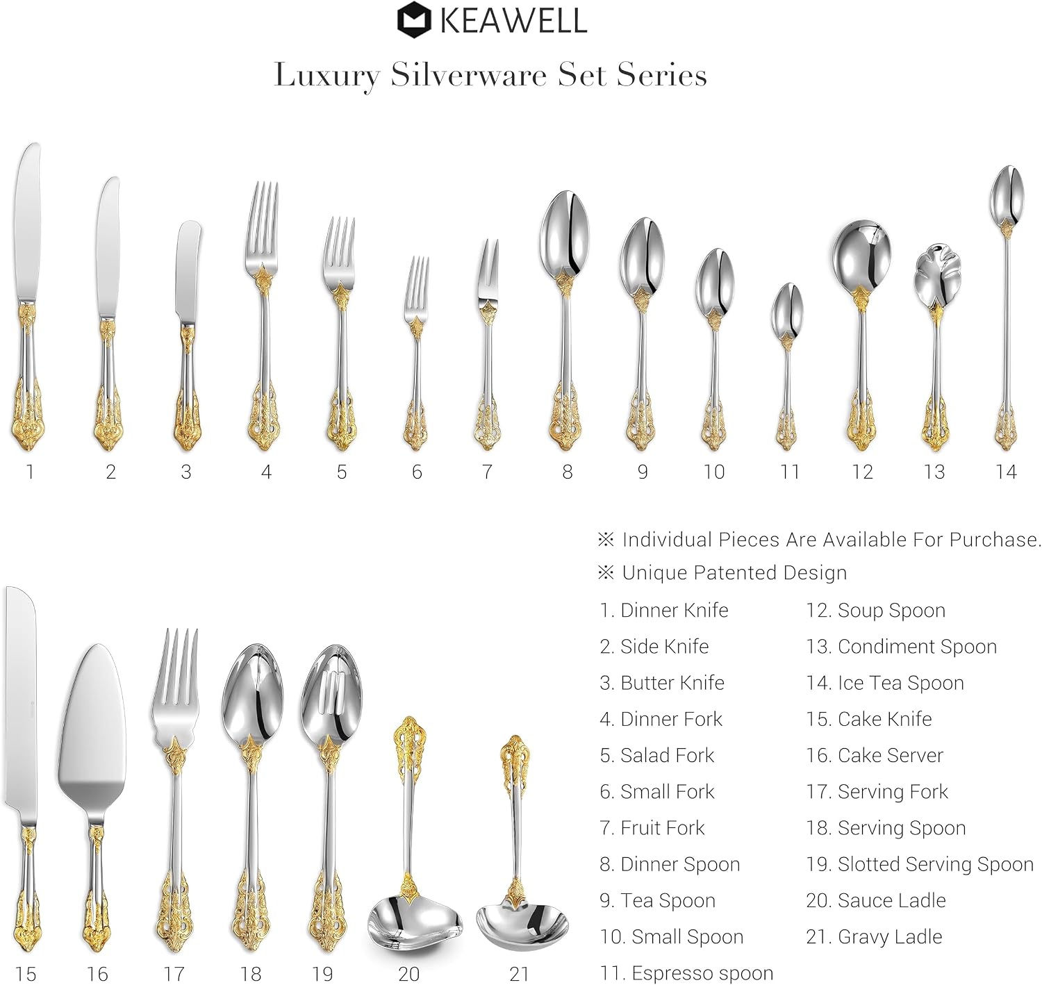 KEAWELL Luxury 5.9" Appetizer Forks  18/10 Stainless Steel  Set of 4  Gorgeous Cocktail Forks/Dessert Forks (Gold Accent)