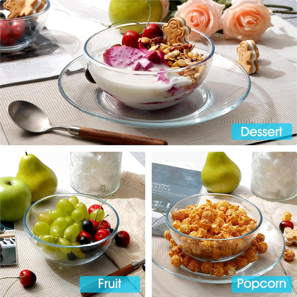 NUTRIUPS Small Glass Bowls Set of 6  Glass Dessert Bowl Set  Clear Tempered Glass Sauce Bowls for Kitchen Microwave and Oven Safe (6 inch  Set of 6)