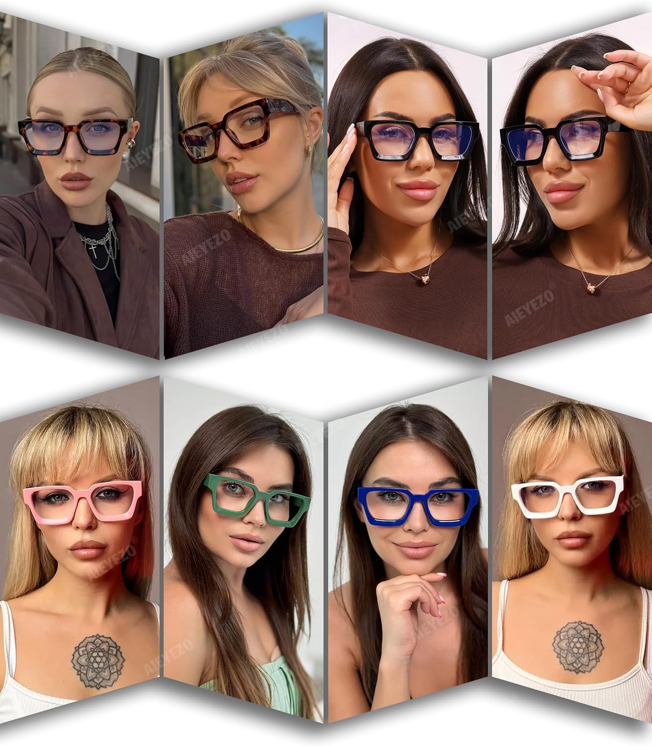 AIEYEZO Square Thick Frame Glasses for Women Men Fashion Blue Light Glasses Trendy Chic Computer Eyeglasses