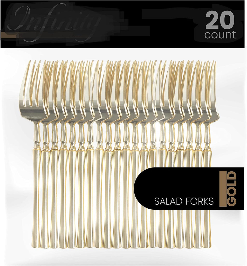 PlasticPro 20 Count Gold Plastic Salad Forks Premium Quality Heavy Duty Disposable Elegant Silverware Salad Forks for Party