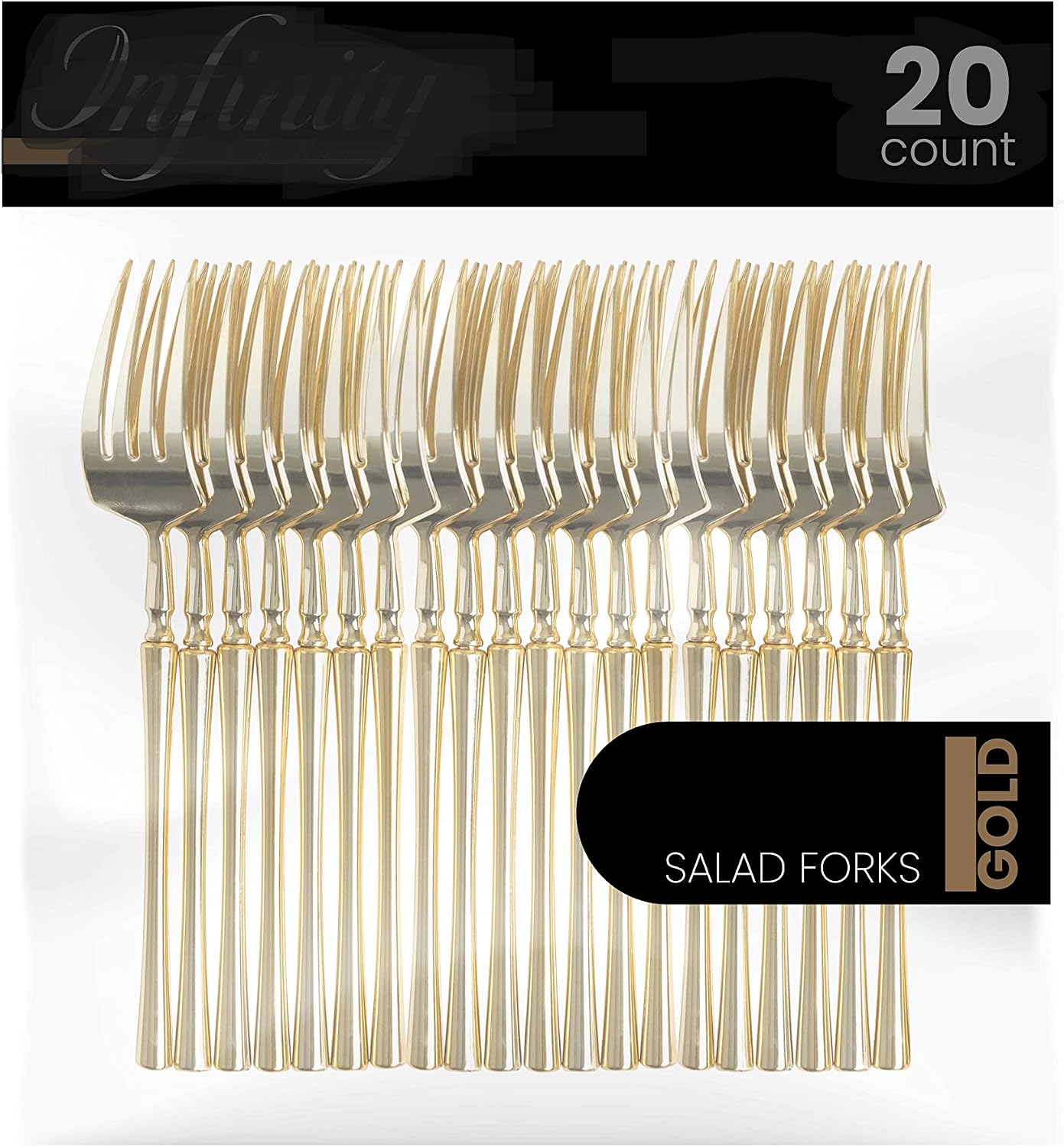 PlasticPro 20 Count Gold Plastic Salad Forks Premium Quality Heavy Duty Disposable Elegant Silverware Salad Forks for Party